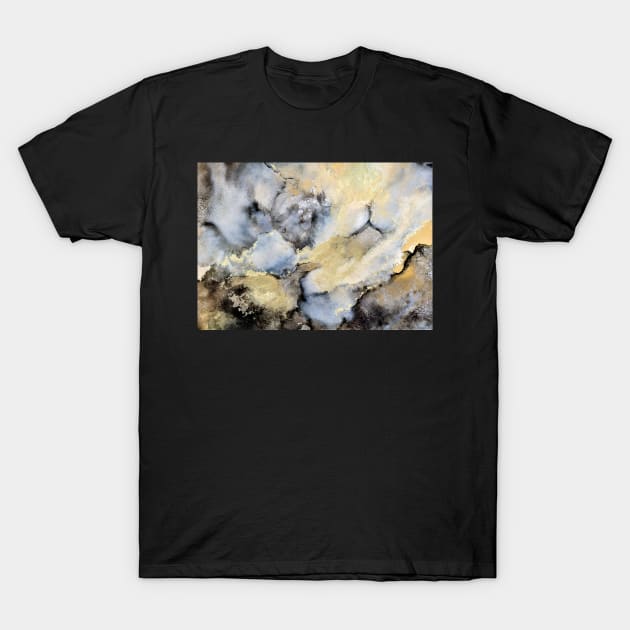 Blue, Gold and Grey Marble effect, Abstract Art T-Shirt by MyAbstractInk